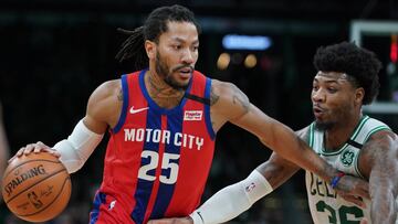 Derrick Rose, durante un partido de la NBA con los Detroit Pistons