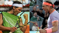 Rafa Nadal, en Roland Garros 2005 y en el reciente Masters 1.000 de Madrid.