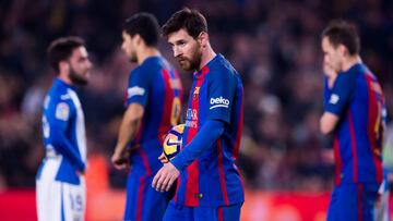 Lionel Messi of FC Barcelona looks on before kicking a penalty shot and scoring his team's second goal during the La Liga match between FC Barcelona and CD Leganes