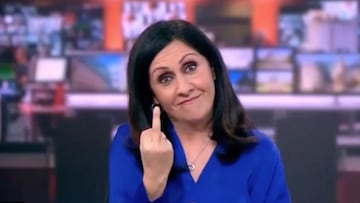 BBC news anchor Maryam Moshiri was caught giving the middle finger to the camera live on air and has apologized, saying it was meant as a “private joke”.