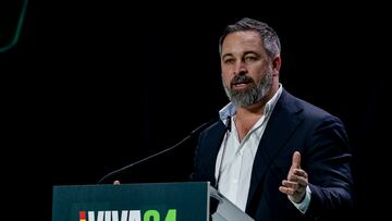 El líder de VOX, Santiago Abascal, durante el acto ‘Viva 24’ de VOX, en el Palacio de Vistalegre, a 19 de mayo de 2024, en Madrid (España). El evento, llamado ‘Viva 24’ y organizado por VOX de manera anual, celebra su tercera edición con la participación de líderes internacionales, entre ellos el presidente argentino, Javier Milei. Además, durante la edición de este año el partido ha presentado su programa electoral de cara a los comicios europeos del próximo 9 de junio.
19 MAYO 2024;VOX;MILEI;LÍDERES;INTERNACIONAL;PROGRAMA;EUROPEO;COMICIOS;ELECCIONES;EUROPEAS;9J;9 DE JUNIO
A. Pérez Meca / Europa Press
19/05/2024