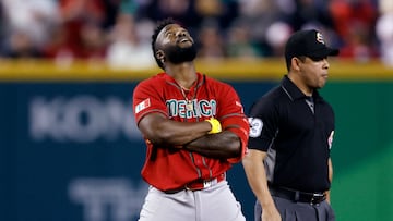 PHOENIX, ARIZONA - MARCH 15: Randy Arozarena #56 of Team Mexico reacts at second base after hitting a RBI double during the second inning of the World Baseball Classic Pool C game against Team Canada at Chase Field on March 15, 2023 in Phoenix, Arizona.   Chris Coduto/Getty Images/AFP (Photo by Chris Coduto / GETTY IMAGES NORTH AMERICA / Getty Images via AFP)