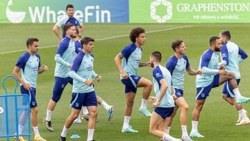 Los jugadores del Atlético de Madrid, durante el entrenamiento realizado en la Ciudad Deportiva Wanda de Majadahonda para preparar el partido de Liga frente al Real Valladolid.