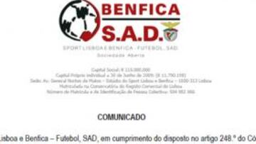 Comunicado oficial del Benfica anunciando el traspaso de Di María al Real Madrid.