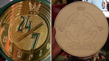 A la derecha, el campeonato que creó el joven mexicano un año antes de que WWE lanzara el 24/7.