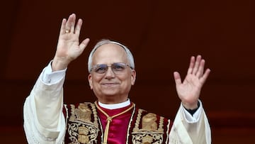 Newly elected Pope Leo XIV, Cardinal Robert Prevost of the United States appears on the balcony of St. Peter's Basilica, at the Vatican, May 8, 2025. REUTERS/Yara Nardi