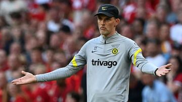 Chelsea manager Thomas Tuchel reacts during the English FA Cup final football match between Chelsea and Liverpool.