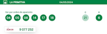 La Primitiva: comprobar los resultados del sorteo de hoy, sábado 4 de mayo