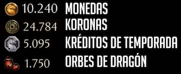 mortal kombat 1 monedas koronas kreditos temporada orbes dragon