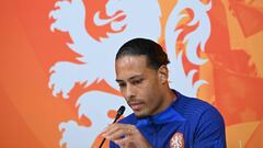 Netherlands' defender Virgil van Dijk gives a press conference at the Qatar University Training Site 6 in Doha on December 7, 2022, during the Qatar 2022 World Cup football tournament. - Netherlands and Argentina will meet in one of the Qatar 2022 World Cup quarter-finals on December 9. (Photo by Alberto PIZZOLI / AFP)