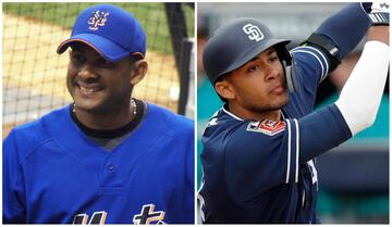 Fernando Tatis papá tiene el récord de haber pegado dos grand slams en un mismo juego con San Louis, mientras que su hijo debutó esta temporada con Padres. 