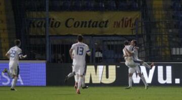 Slovan Liberec-Sevilla. Rabusik marca el 1-0 para los checos.