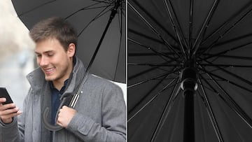 Paraguas negro resistente e impermeable disponible en Amazon.