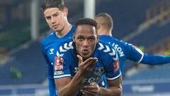 Yerry Mina en un partido del Everton en la FA Cup