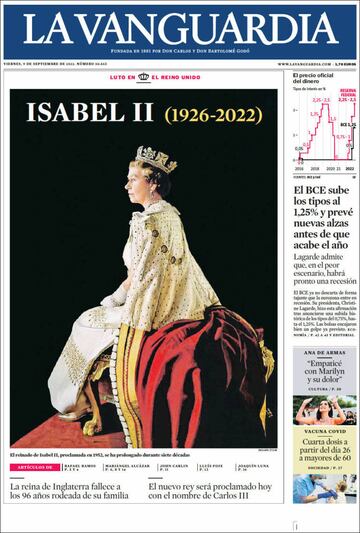 Las portadas de los diarios tras el fallecimiento de Isabel II