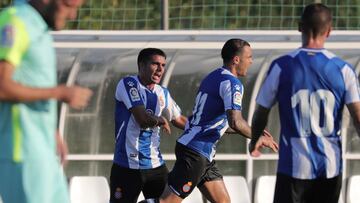 V&iacute;ctor G&oacute;mez y Ra&uacute;l de Tom&aacute;s, tras el gol del Espanyol ante el Granada.