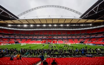 Vista general del estadio de Wembley en el entrenamiento del Real Madrid.