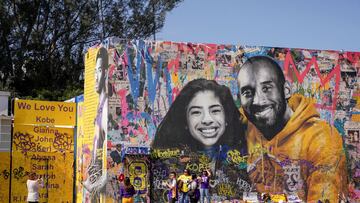 Fans gather around a mural of late NBA great Kobe Bryant and his daughter Gianna Bryant during a public memorial for them and seven others killed in a helicopter crash, at the Staples Center in Los Angeles, California, U.S., February 24, 2020. REUTERS/Kyle Grillot TPX IMAGES OF THE DAY