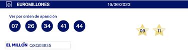 Euromillones: comprobar los resultados del sorteo de hoy, viernes 16 de junio