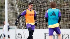 Courtois, en el entrenamiento de hoy.