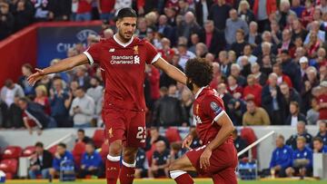 LIVERPOOL, ENGLAND - AUGUST 23: (THE SUN OUT, THE SUN ON SUNDAY OUT) Mohamed Salah of Liverpool celebrates the second Goal during the UEFA Champions League Qualifying Play-Offs round second leg match between Liverpool FC and 1899 Hoffenheim at Anfield on August 23, 2017 in Liverpool, United Kingdom. (Photo by John Powell/Liverpool FC via Getty Images)