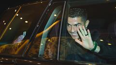 A handout photo provided by Saudi soccer club Al Nasr FC on January 2, 2023 shows Portuguese soccer star Cristiano Ronaldo waving upon his arrival to a private airport in Riyadh ahead of being  presented as an Al Nassr player. - Ronaldo arrived in Riyadh ahead of his grand unveiling before thousands of fans at Saudi Arabia's Al Nassr club on Tuesday, after sealing a shock move estimated at more than 200 million euros. (Photo by AL NASR FC / AFP) / RESTRICTED TO EDITORIAL USE - MANDATORY CREDIT "AFP PHOTO /  AL NASR FC" - NO MARKETING NO ADVERTISING CAMPAIGNS - DISTRIBUTED AS A SERVICE TO CLIENTS