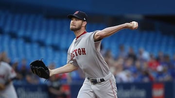 TORONTO, ON - AUGUST 29: Chris Sale #41 of the Boston Red Sox delivers a pitch in the first inning during MLB game action against the Toronto Blue Jays at Rogers Centre on August 29, 2017 in Toronto, Canada. Tom Szczerbowski/Getty Images/AFP
== FOR NEWSPAPERS, INTERNET, TELCOS & TELEVISION USE ONLY ==
