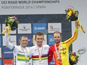 En el Mundial de Ponferrada acabaría en la tercera posición, pero con esa medalla, Alejandro Valverde se destaca como el ciclista más laureado en los mundiales de ciclismo en ruta al tener en su poder seis medallas, aunque aún no ha podido vestir el deseado arco iris. En total suma dos medallas de plata en Hamilton en 2003 y en Madrid en 2005, y cuatro de bronce en las ediciones de 2006, 2012, 2013 y ésta de 2014. El año acabó con el murciano como ganador de la clasificación del UCI ProTour por tercera vez en su carrera profesional.