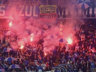 Millonarios fans attend the match on matchday 2 of group B, quadrangular semifinals, as part of the BetPlay DIMAYOR I 2025 League at the Nemesio Camacho El Campin Stadium in Bogota, Colombia. (Photo by Daniel Garzon Herazo/NurPhoto via Getty Images)