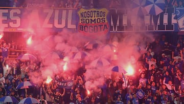 Millonarios fans attend the match on matchday 2 of group B, quadrangular semifinals, as part of the BetPlay DIMAYOR I 2025 League at the Nemesio Camacho El Campin Stadium in Bogota, Colombia. (Photo by Daniel Garzon Herazo/NurPhoto via Getty Images)