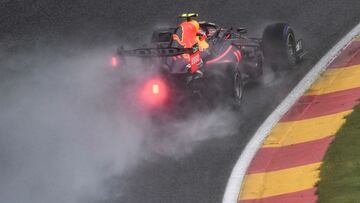 Red Bull's Mexican driver Sergio Perez competes in the qualifying session of the Formula One Belgian Grand Prix at the Spa-Francorchamps circuit in Spa on August 28, 2021. (Photo by JOHN THYS / AFP)