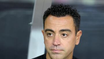 LAS VEGAS, NEVADA - JULY 23: Manager Xavier "Xavi" Hern�ndez Creus of Barcelona sits on the bench before his team's preseason friendly match against Real Madrid at Allegiant Stadium on July 23, 2022 in Las Vegas, Nevada. Barcelona defeated Real Madrid 1-0.   Ethan Miller/Getty Images/AFP
== FOR NEWSPAPERS, INTERNET, TELCOS & TELEVISION USE ONLY ==