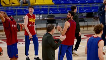 Ricky Rubio durante un momento del entrenamiento junto a Darío Brizuela.