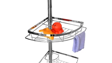 Gana espacio en el baño con esta estantería para ducha con cuatro cestas y fácil de montar (sin agujeros)