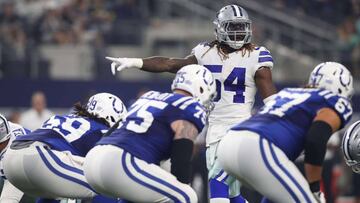 ARLINGTON, TX - AUGUST 19: Jaylon Smith #54 indicates motion in the first half of a preseason game against the Indianapolis Colts of the Dallas Cowboys at AT&amp;T Stadium on August 19, 2017 in Arlington, Texas.   Tom Pennington/Getty Images/AFP
 == FOR NEWSPAPERS, INTERNET, TELCOS &amp; TELEVISION USE ONLY ==