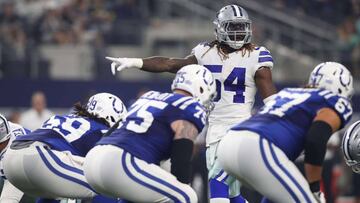 ARLINGTON, TX - AUGUST 19: Jaylon Smith #54 indicates motion in the first half of a preseason game against the Indianapolis Colts of the Dallas Cowboys at AT&T Stadium on August 19, 2017 in Arlington, Texas. Tom Pennington/Getty Images/AFP
== FOR NEWSPAPERS, INTERNET, TELCOS & TELEVISION USE ONLY ==
