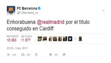 El Barça felicitó oficialmente al Real Madrid en las redes sociales
