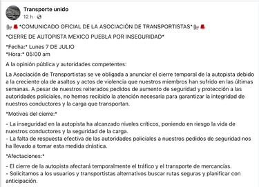 ¿A qué hora inicia el Bloqueo de Transportistas este lunes 7 de julio?: cerrarán la autopista México- Puebla