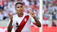 Peru&#039;s forward Paolo Guerrero celebrates after scoring a goal during an international friendly football match between Saudi Arabia and Peru at Kybunpark stadium in St. Gallen on June 3, 2018. / AFP PHOTO / Fabrice COFFRINI