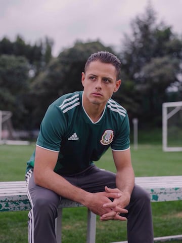 Javier 'Chicharito' Hernández poses in the new Mexico shirt.