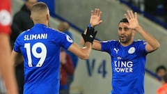 Mahrez celebra el gol. 