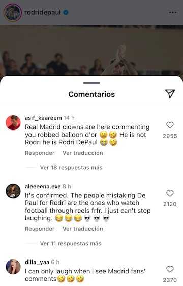 Mensajes tratando de alertar de su error a los fans de Vinicius que insultan a De Paul por el Balón de Oro. 