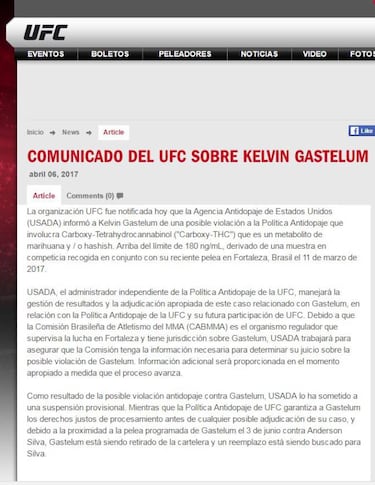 UFC suspende temporalmente a Kelvin Gastelum