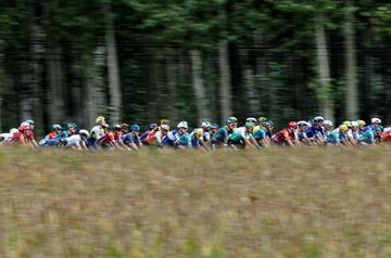 El pelotn  durante la decimonovena etapa de la Vuelta Ciclista a Espa?a.