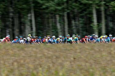 El pelotón  durante la decimonovena etapa de la Vuelta Ciclista a España.