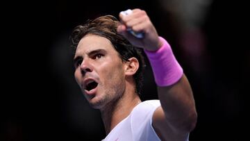 Tennis - ATP Finals - The O2, London, Britain - November 13, 2019 Spain's Rafael Nadal celebrates winning his group stage match against Russia's Daniil Medvedev REUTERS/Toby Melville