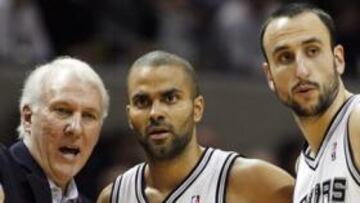<b>DIRECTORES. </b>Popovich, Parker y Ginóbili, directores de los Spurs.