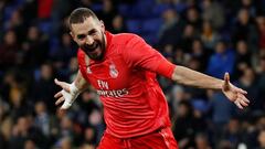 Benzema celebr&oacute; as&iacute; uno de sus goles en Cornell&agrave;.