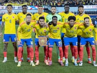 AMDEP9223. NUEVA YORK (ESTADOS UNIDOS), 18/11/2025.- Jugadores de Colombia forman este martes, en un partido amistoso entre las selecciones de Colombia y Australia en el estadio Citi Field, en Nueva York (Estados Unidos). EFE/ Angel Colmenares