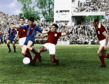 Final de la Copa de Europa de 1961. Partido Benfica-Barcelona. El equipo azulgrana se encontr車 hasta 4 veces con los postes.